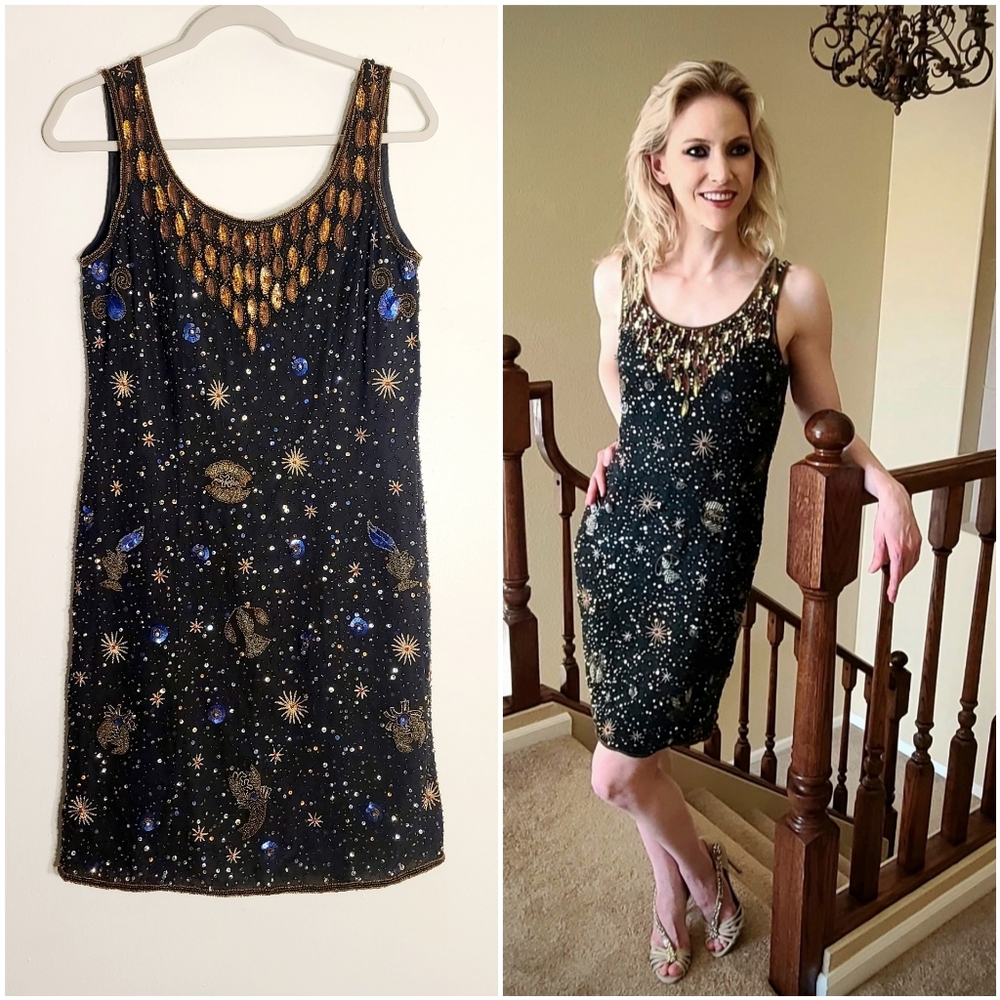 Vintage Beaded Zodiac Constellation Dress - As Seen On Free People-6 Missy